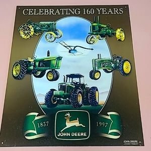 Vintage John Deere “Celebrating 160 Years” Tin Sign 13x16” Metal Collectible